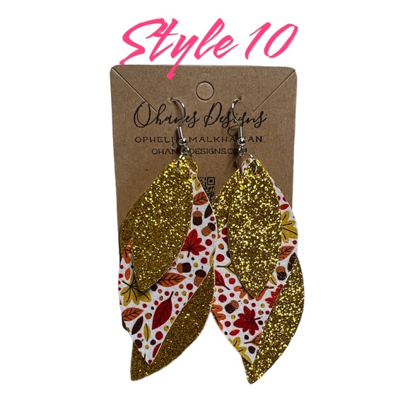Fall Autumn 3 Layer Faux Leather Glitter Dangle Silver Earrings. 11 Styles - Picture 15 of 16
